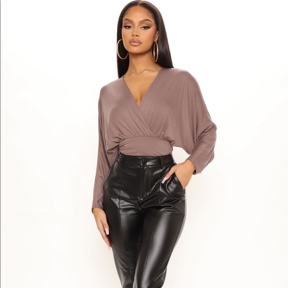 Meet Me There Surplice Top- Mocha - Picture 3 of 6